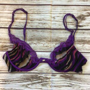 Victoria's Secret Very Sexy Sheer Purple Print Bra Lingerie 34C
